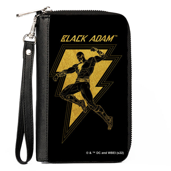 Buckle-Down PU Zip Around Wallet Rectangle - BLACK ADAM Lightning Bolt and Action Pose Black Yellows
