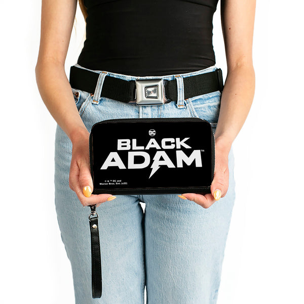 Buckle-Down PU Zip Around Wallet Rectangle - BLACK ADAM Title Logo Black White