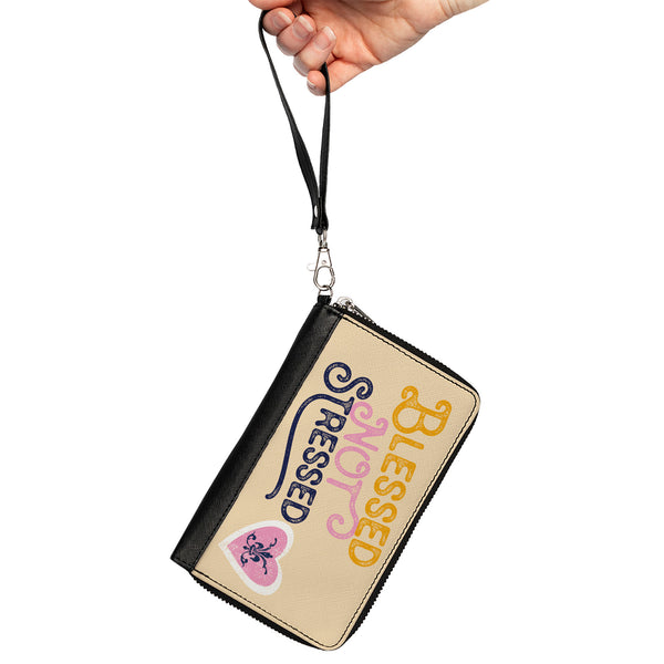 Buckle-Down PU Zip Around Wallet Rectangle - BLESSED NOT STRESSED Quote Fleur-de-Lis Beige Multi Color