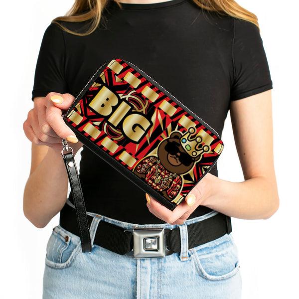 Buckle-Down PU Zip Around Wallet Rectangle - Blinged Out BIG Bear Face CLOSE-UP Multi Color