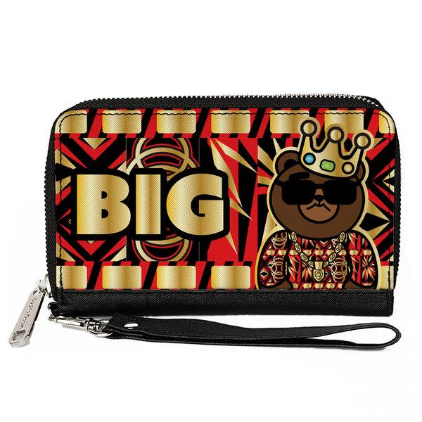 Buckle-Down PU Zip Around Wallet Rectangle - Blinged Out BIG Bear Face CLOSE-UP Multi Color