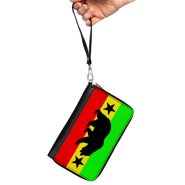 Buckle-Down PU Zip Around Wallet Rectangle - Cali Bear/Star Silhouette Rasta/Black