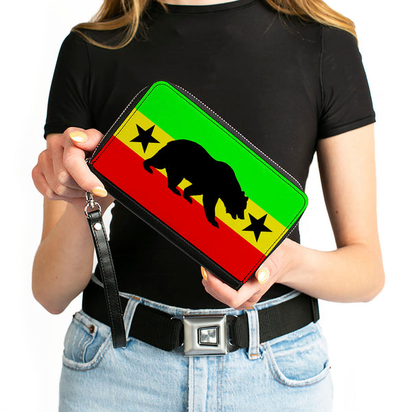 Buckle-Down PU Zip Around Wallet Rectangle - Cali Bear/Star Silhouette Rasta/Black