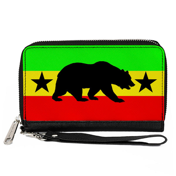 Buckle-Down PU Zip Around Wallet Rectangle - Cali Bear/Star Silhouette Rasta/Black