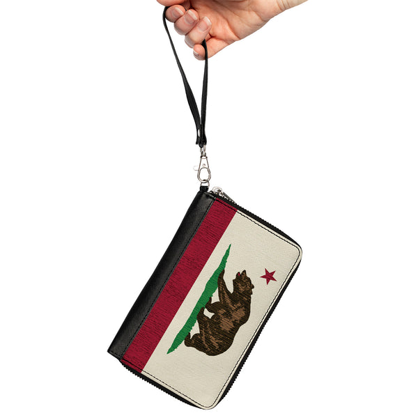 Buckle-Down PU Zip Around Wallet Rectangle - California Flag Bear Weathered White