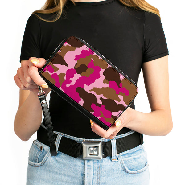 Buckle-Down PU Zip Around Wallet Rectangle - Camo Pink