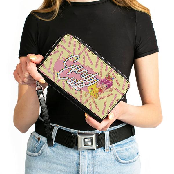 Buckle-Down PU Zip Around Wallet Rectangle - Candy Land CANDY CUTE Princess Lolly Pose And Logo Yellow/Pinks