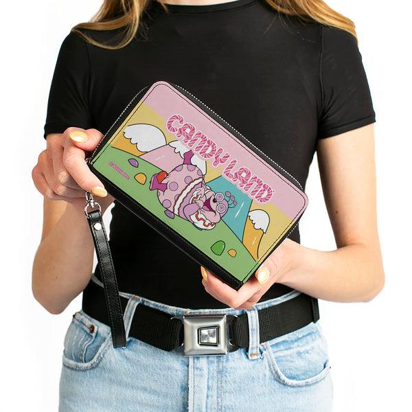 Buckle-Down PU Zip Around Wallet Rectangle - Candy Land Jolly Laughing Pose And Gum Drop Mountains Multi Color