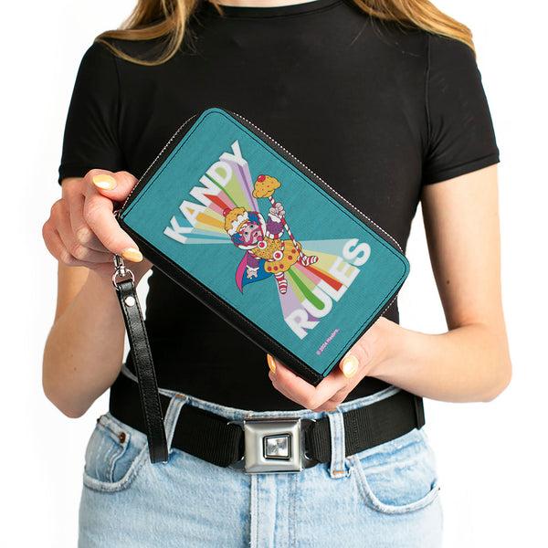 Buckle-Down PU Zip Around Wallet Rectangle - Candy Land KANDY RULES King Kandy Pose Teal/Multi Color