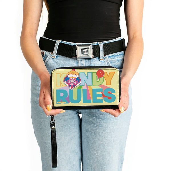 Buckle-Down PU Zip Around Wallet Rectangle - Candy Land KANDY RULES King Kandy Face Yellow/Multi Color