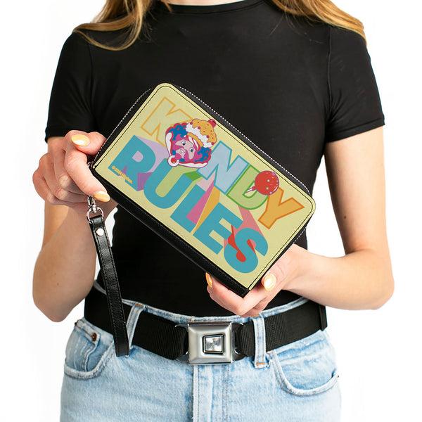 Buckle-Down PU Zip Around Wallet Rectangle - Candy Land KANDY RULES King Kandy Face Yellow/Multi Color