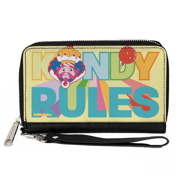 Buckle-Down PU Zip Around Wallet Rectangle - Candy Land KANDY RULES King Kandy Face Yellow/Multi Color
