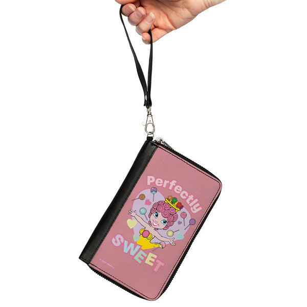 Buckle-Down PU Zip Around Wallet Rectangle - Candy Land PERFECTLY SWEET Princess Lolly Heart Pose Pinks