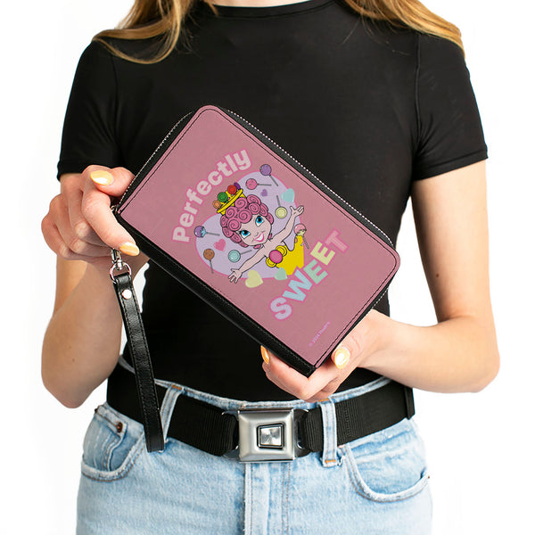 Buckle-Down PU Zip Around Wallet Rectangle - Candy Land PERFECTLY SWEET Princess Lolly Heart Pose Pinks