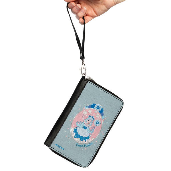 Buckle-Down PU Zip Around Wallet Rectangle - Candy Land QUEEN FROSTINE Standing Pose And Float Bubbles Blues/Pinks