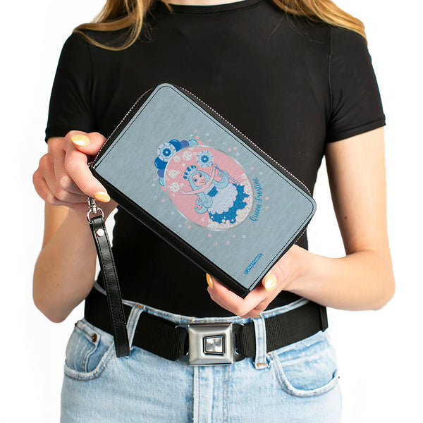 Buckle-Down PU Zip Around Wallet Rectangle - Candy Land QUEEN FROSTINE Standing Pose And Float Bubbles Blues/Pinks