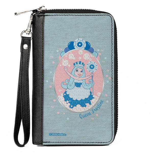 Buckle-Down PU Zip Around Wallet Rectangle - Candy Land QUEEN FROSTINE Standing Pose and Float Bubbles Blues/Pinks