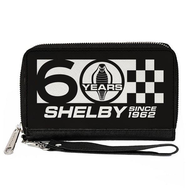 Buckle-Down PU Zip Around Wallet Rectangle - Carroll Shelby 60 YEARS-SHELBY SINCE 1962 Checker Logo Black/White