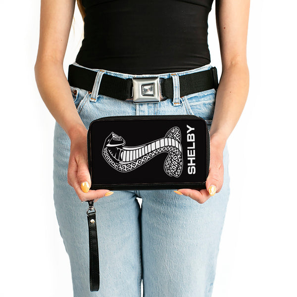 Buckle-Down PU Zip Around Wallet Rectangle - Carroll Shelby Super Snake SHELBY Tiffany Logo Black/White