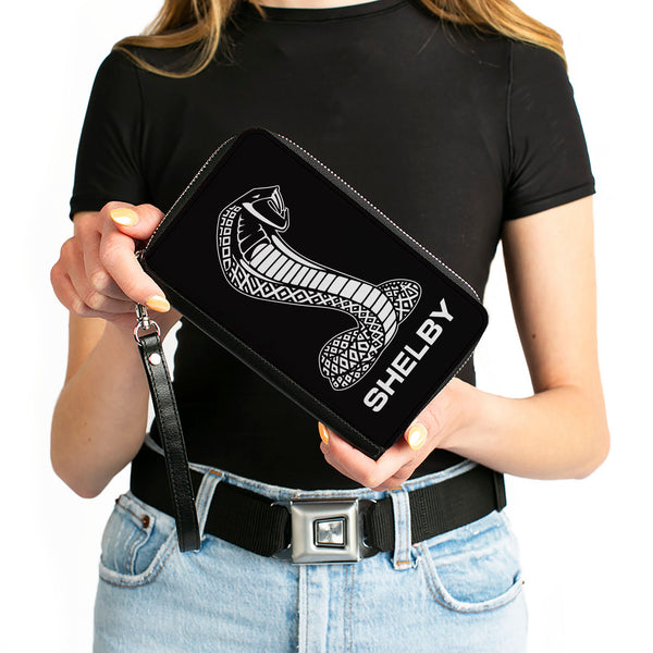 Buckle-Down PU Zip Around Wallet Rectangle - Carroll Shelby Super Snake SHELBY Tiffany Logo Black/White