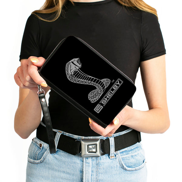 Buckle-Down PU Zip Around Wallet Rectangle - Carroll Shelby Super Snake CS SHELBY Racing Logo Black/White