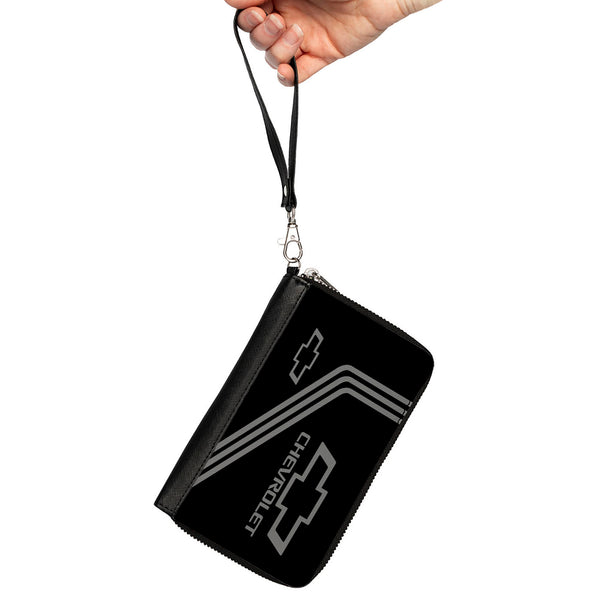 Buckle-Down PU Zip Around Wallet Rectangle - CHEVROLET Bowtie Logo And Stripes Black/Gray