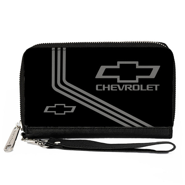 Buckle-Down PU Zip Around Wallet Rectangle - CHEVROLET Bowtie Logo and Stripes Black/Gray