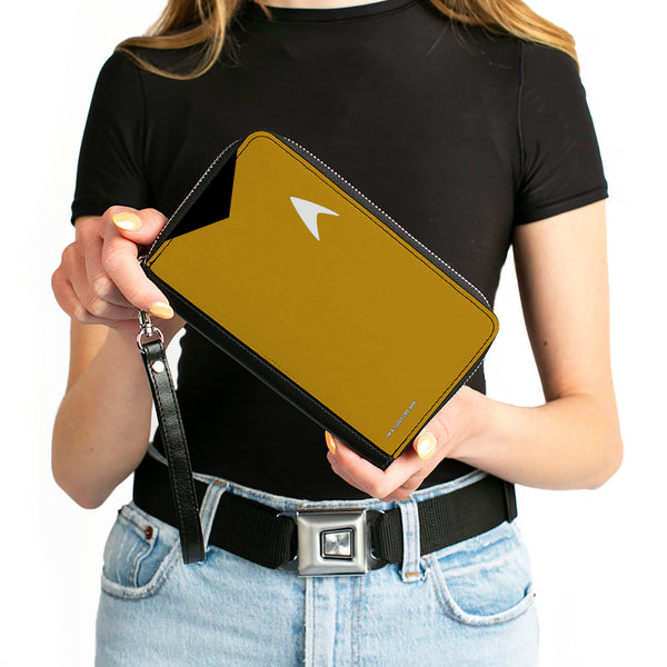 Buckle-Down PU Zip Around Wallet Rectangle - Classic Star Trek Captain Kirk Character Body Close-Up Yellow