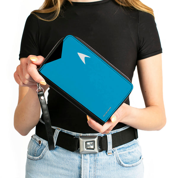 Buckle-Down PU Zip Around Wallet Rectangle - Classic Star Trek Spock Character Body Close-Up Blue