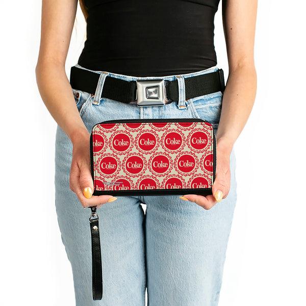 Buckle-Down PU Zip Around Wallet Rectangle - Coca-Cola COKE Bottle Caps Collage White/Red