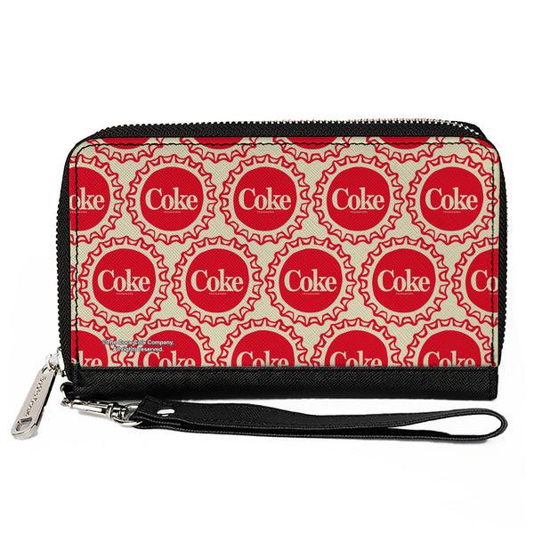 Buckle-Down PU Zip Around Wallet Rectangle - Coca-Cola COKE Bottle Caps Collage White/Red