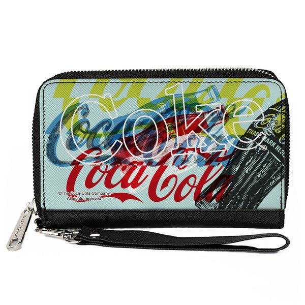 Buckle-Down PU Zip Around Wallet Rectangle - COCA-COLA COKE Logos and Bottle Pop Art White/Multi Color