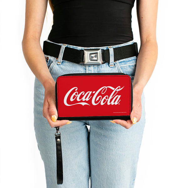 Buckle-Down PU Zip Around Wallet Rectangle - COCA-COLA Coke Script Logo Centered Red/White