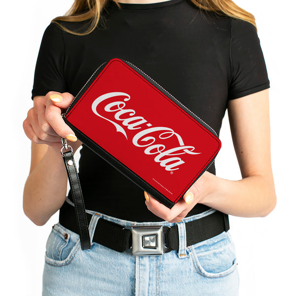 Buckle-Down PU Zip Around Wallet Rectangle - COCA-COLA Coke Script Logo Centered Red/White