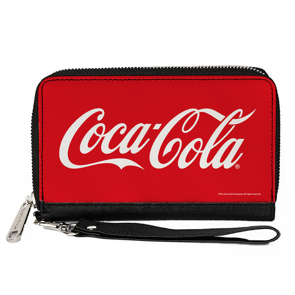 Buckle-Down PU Zip Around Wallet Rectangle - COCA-COLA Coke Script Logo Centered Red/White