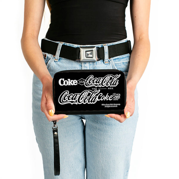Buckle-Down PU Zip Around Wallet Rectangle - COCA-COLA COKE Typography IT'S THE REAL THING Black/White
