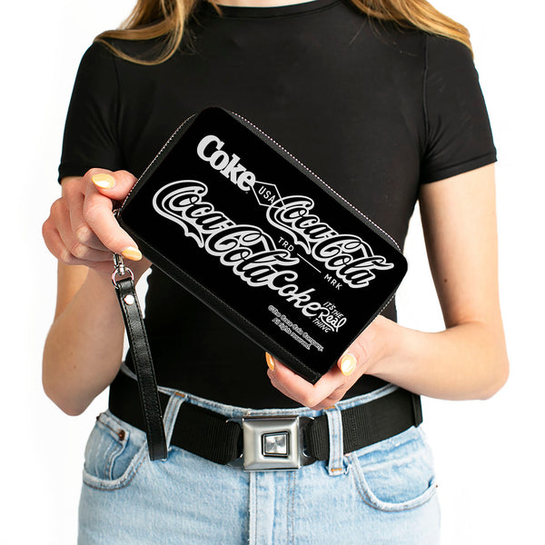 Buckle-Down PU Zip Around Wallet Rectangle - COCA-COLA COKE Typography IT'S THE REAL THING Black/White