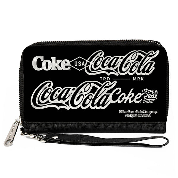 Buckle-Down PU Zip Around Wallet Rectangle - COCA-COLA COKE Typography IT'S THE REAL THING Black/White