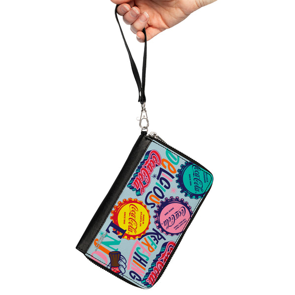 Buckle-Down PU Zip Around Wallet Rectangle - COCA-COLA DELICIOUS REFRESHING Bottle Caps Light Blue/Multi Color