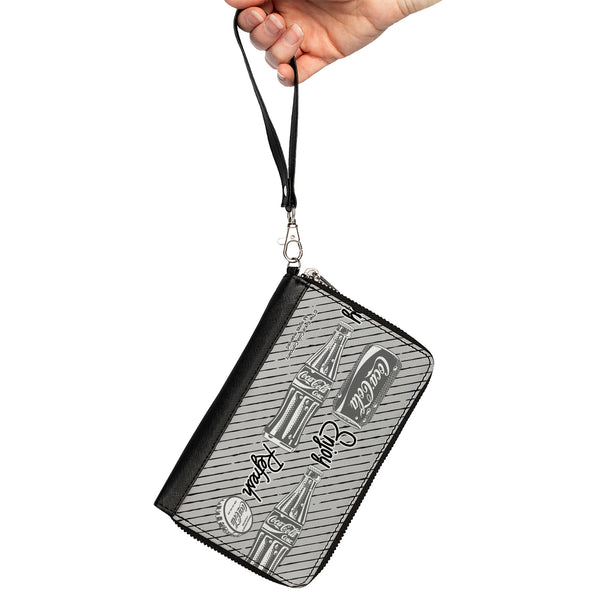 Buckle-Down PU Zip Around Wallet Rectangle - Coca-Cola ENJOY REFRESH Can And Bottle Grays/White/Black