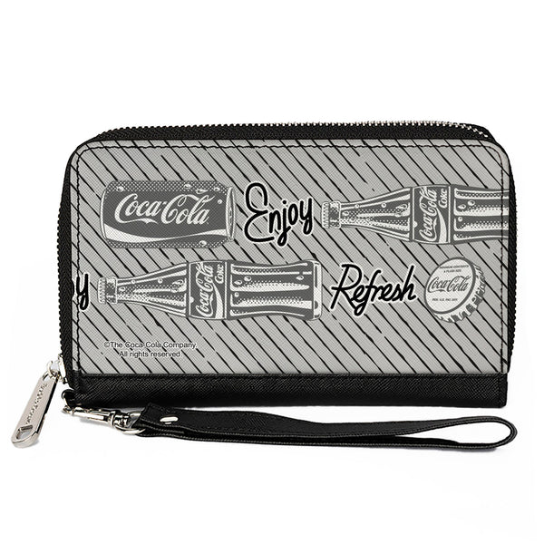 Buckle-Down PU Zip Around Wallet Rectangle - Coca-Cola ENJOY REFRESH Can and Bottle Grays/White/Black