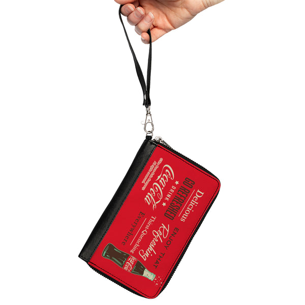 Buckle-Down PU Zip Around Wallet Rectangle - Coca-Cola ENJOY THAT EVERYWHERE Bottle Red/White/Brown
