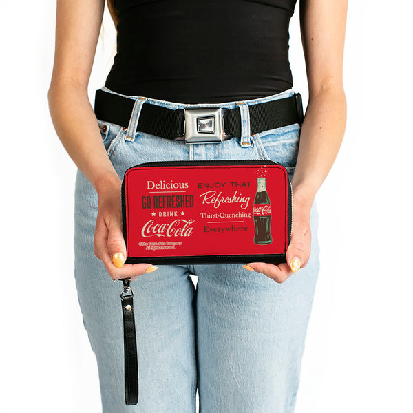 Buckle-Down PU Zip Around Wallet Rectangle - Coca-Cola ENJOY THAT EVERYWHERE Bottle Red/White/Brown