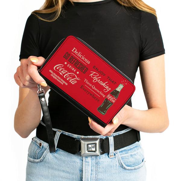 Buckle-Down PU Zip Around Wallet Rectangle - Coca-Cola ENJOY THAT EVERYWHERE Bottle Red/White/Brown