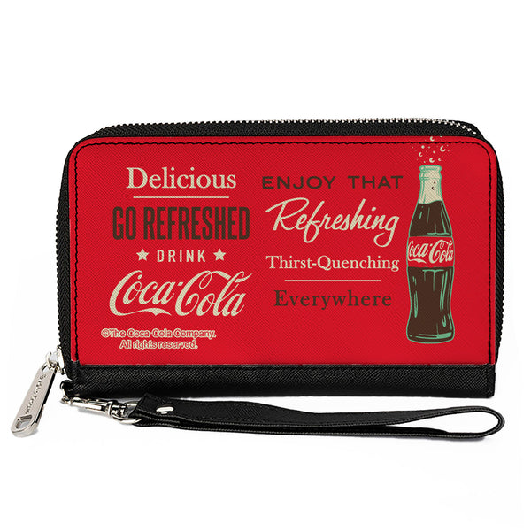 Buckle-Down PU Zip Around Wallet Rectangle - Coca-Cola ENJOY THAT EVERYWHERE Bottle Red/White/Brown