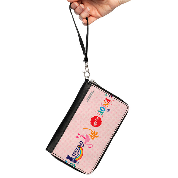 Buckle-Down PU Zip Around Wallet Rectangle - Coca-Cola ENJOY Vibrant Icons Collage Pinks/Multi Color