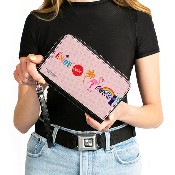 Buckle-Down PU Zip Around Wallet Rectangle - Coca-Cola ENJOY Vibrant Icons Collage Pinks/Multi Color