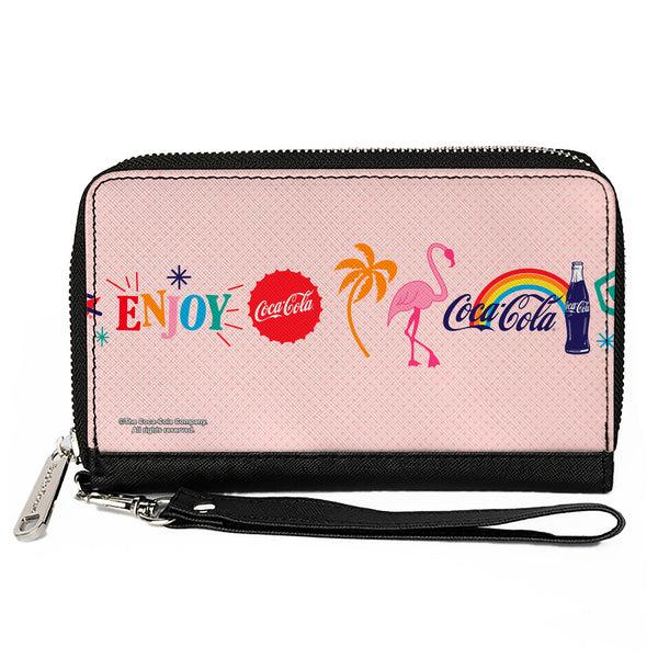 Buckle-Down PU Zip Around Wallet Rectangle - Coca-Cola ENJOY Vibrant Icons Collage Pinks/Multi Color