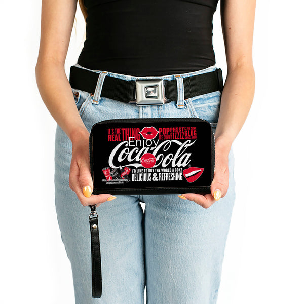 Buckle-Down PU Zip Around Wallet Rectangle - Coca-Cola IT'S THE REAL THING Collage Black/Red/White