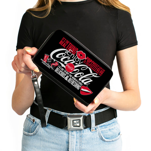Buckle-Down PU Zip Around Wallet Rectangle - Coca-Cola IT'S THE REAL THING Collage Black/Red/White